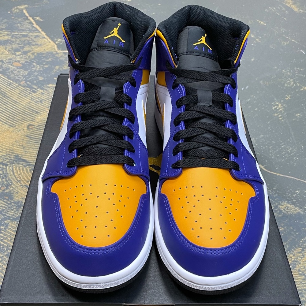 Nike Air Jordan 1 Mid Lakers DQ8426-517 10 Los Angeles Dark Concord Taxi - Picture 4 of 11